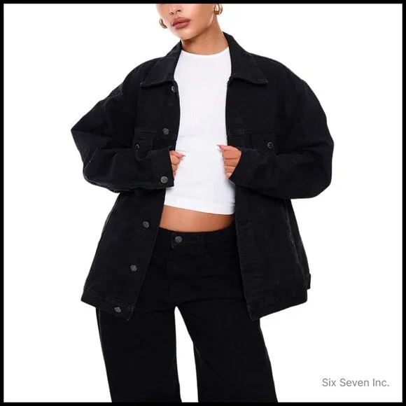 Vintage Distressed Denim Jacket Oversized Y2K Chic Stretch Comfort Casual - Picture 1 of 8